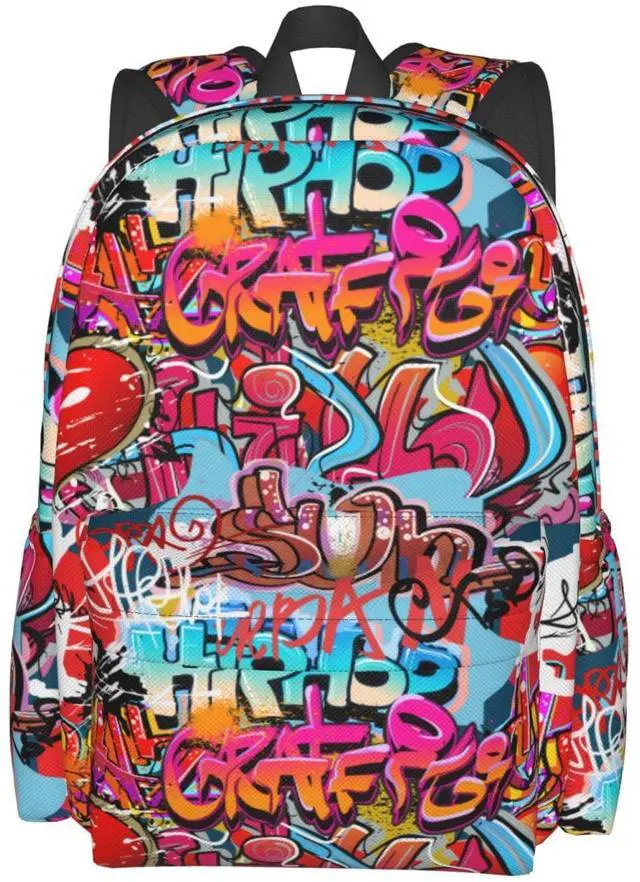 Alt view image 2 of 7 - Daily Backpack Graffiti Wall, Hip Hop Art Backpacks Travel Laptop Daypack 17 inch Bags for Men Women