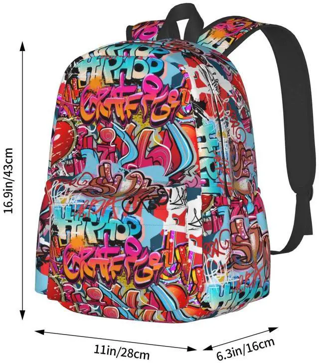 Alt view image 6 of 7 - Daily Backpack Graffiti Wall, Hip Hop Art Backpacks Travel Laptop Daypack 17 inch Bags for Men Women