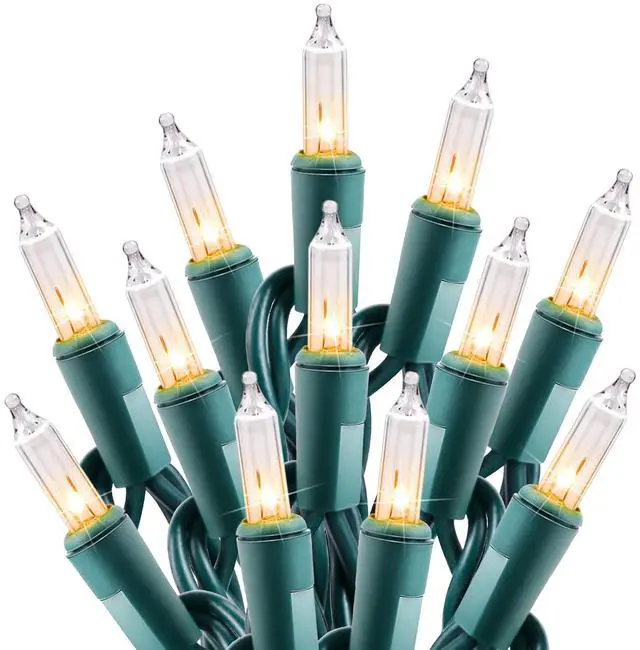 Main image of Clear Christmas String Lights 100 Count 20 Feet Incandescent Bulb Mini Lights for Indoor Xmas Tree Garland Birthday Wedding Party Festival Decoration, Green Wire