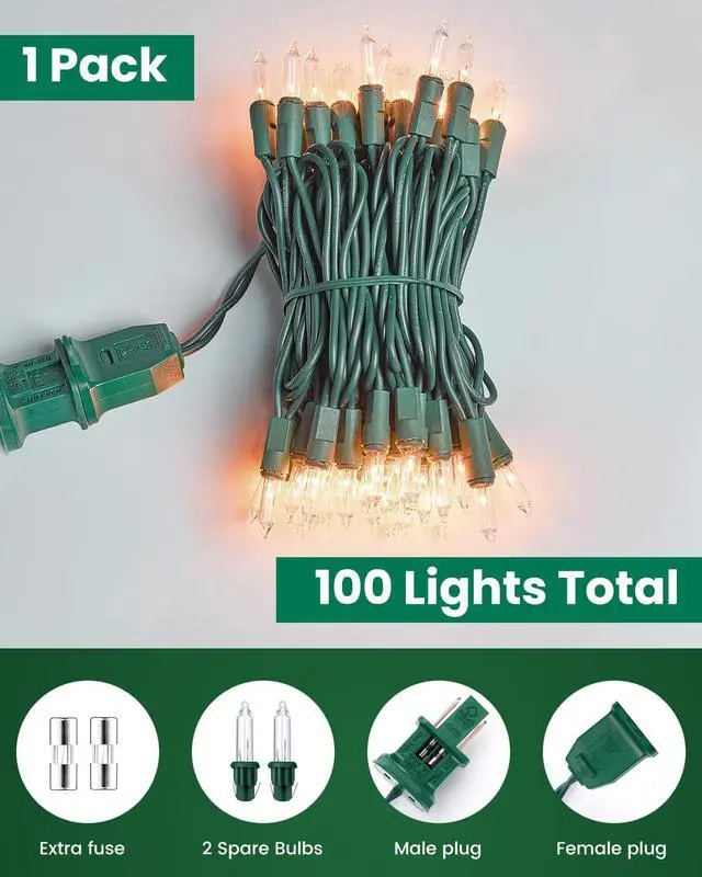 Alt view image 5 of 7 - Clear Christmas String Lights 100 Count 20 Feet Incandescent Bulb Mini Lights for Indoor Xmas Tree Garland Birthday Wedding Party Festival Decoration, Green Wire