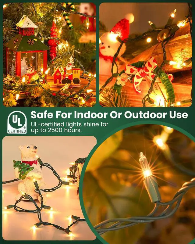 Alt view image 6 of 7 - Clear Christmas String Lights 100 Count 20 Feet Incandescent Bulb Mini Lights for Indoor Xmas Tree Garland Birthday Wedding Party Festival Decoration, Green Wire
