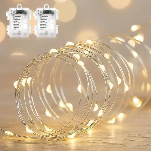 Main image of 2 Pack 33Ft 100 LED Fairy Lights Battery Operated String Lights with Remote Timer, LED Twinkle Lights for Bedroom, Party, Wedding, Centerpiece, Christmas Tree (Warm White)