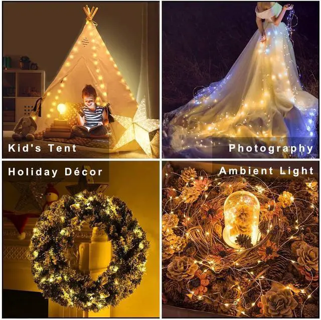 Alt view image 6 of 7 - 2 Pack 33Ft 100 LED Fairy Lights Battery Operated String Lights with Remote Timer, LED Twinkle Lights for Bedroom, Party, Wedding, Centerpiece, Christmas Tree (Warm White)