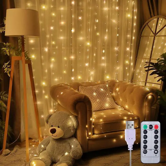 Main image of 1 Pack 195LED Curtain Tapestry Backdrop String Lights, Each 13 Strings 6.6 x 5 ft Tapestry Fairy String Light, 8 Modes Window Wall Hanging Light Strings for Bedroom Christmas Curtain Decor