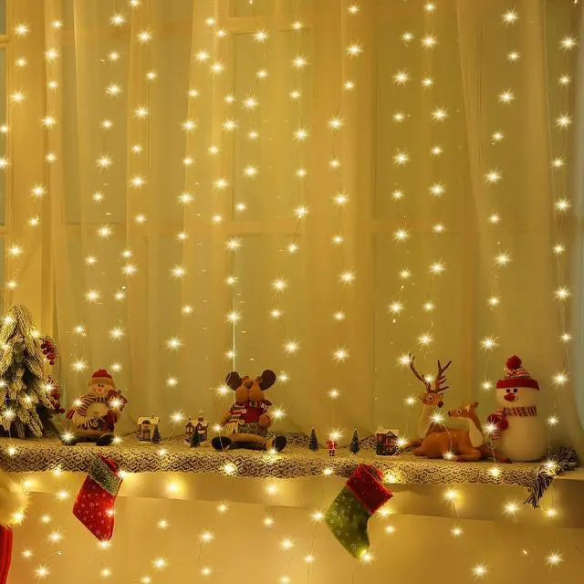 Alt view image 6 of 7 - 1 Pack 195LED Curtain Tapestry Backdrop String Lights, Each 13 Strings 6.6 x 5 ft Tapestry Fairy String Light, 8 Modes Window Wall Hanging Light Strings for Bedroom Christmas Curtain Decor