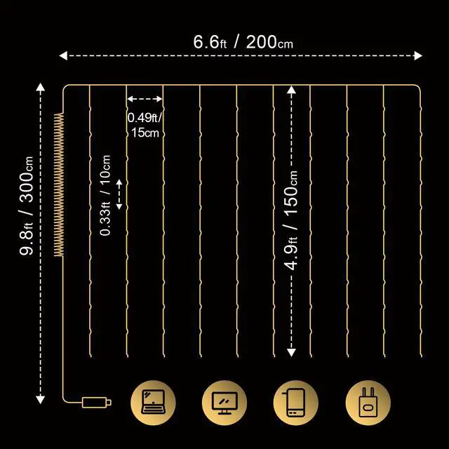 Alt view image 4 of 7 - 1 Pack 195LED Curtain Tapestry Backdrop String Lights, Each 13 Strings 6.6 x 5 ft Tapestry Fairy String Light, 8 Modes Window Wall Hanging Light Strings for Bedroom Christmas Curtain Decor