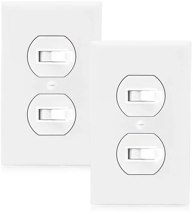 Main image of AC Toggle Combination Electrical Light Switch - Duplex Switch 15 Amp Modern, Single Pole, 1800 Watt Max, White Wall Plate Cover Included, Perfect for Bathroom Lighting and Vent Fans - 2 Pack