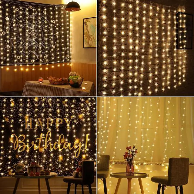 Alt view image 5 of 7 - 1 Pack 195LED Curtain Tapestry Backdrop String Lights, Each 13 Strings 6.6 x 5 ft Tapestry Fairy String Light, 8 Modes Window Wall Hanging Light Strings for Bedroom Christmas Curtain Decor