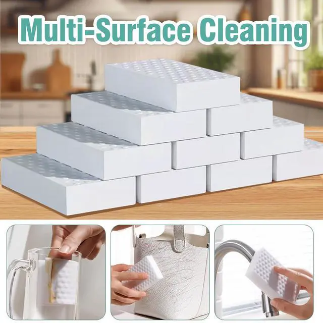 Alt view image 5 of 7 - Magic Sponges Cleaning Eraser 10 Pack, 2X Compressed Melamine Sponge Cleaner, Melamine Foam All Purpose Cleaning Pads, Heavy Duty Stain Remover for Home Kitchen Bathroom Sneaker Car (10)