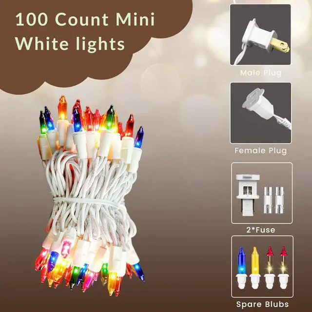 Alt view image 3 of 7 - Christmas Lights White Wire Multi Mini String- UL Listed 100 Count Connectable String Lights for Indoor and Outdoor Use for Xmas Trees Wreath Holiday Garden Decorations (1, White Wire Multi)