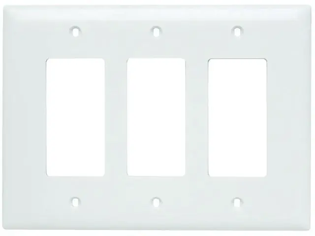 Main image of Pass & Seymour TPJ263W Trademaster Jumbo Oversized Unbreakable Nylon Wall Plate, 3 Gang, Three Decorator Rocker GFCI Cover, White (1 Count)