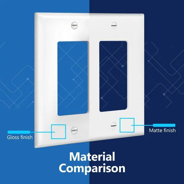 Alt view image 4 of 7 - Matte Finish Double Decorator Switch Cover, 2 Gang Outlet Wall Plate, Mid-Size 2-Gang 4.88" x 4.92", Unbreakable Polycarbonate Thermoplastic, UL Listed, LWP-32M-W, White