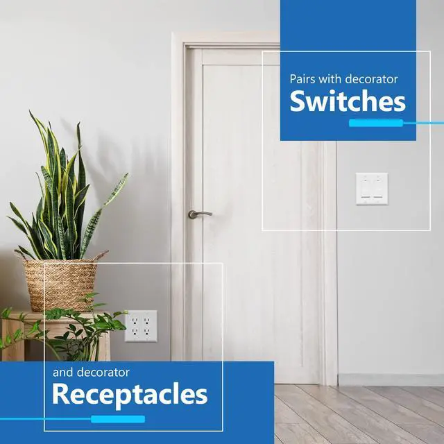 Alt view image 3 of 7 - Matte Finish Decorator Switch Cover, Decorator Receptacle Wall Plate, Mid-Size 2-Gang 4.88" x 4.92", Unbreakable Polycarbonate Thermoplastic, UL Listed, LWP-32M-W10P, White, 10 Pack