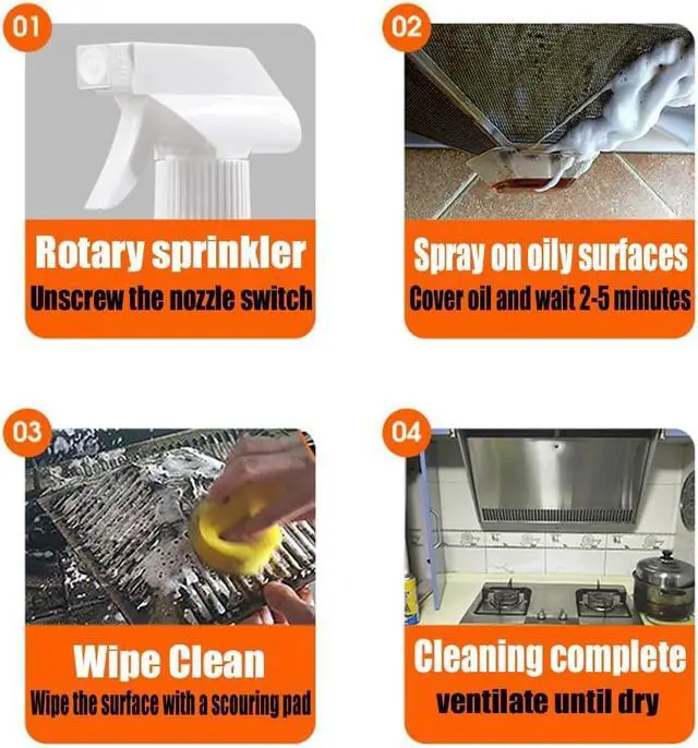 Alt view image 6 of 6 - Kitchen Pots and Pan Cleaner,500ML Foam Heavy Oil Cleaner Sprays ,Oven Cleaning, Heavy Stain Cleaner Liquid, Clean Up Kitchen Oil Stains, All Purpose Clean Stian with cleaning rags and wire rags