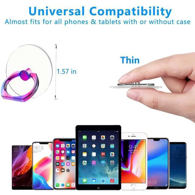 Alt view image 2 of 6 - Colorful Cell Phone Ring Holder Stand 2 Packs, Transparent Phone Ring Holder 360°Rotation Clear Phone Ring Grip Finger Kickstand Compatible with Various Phones or Phone case