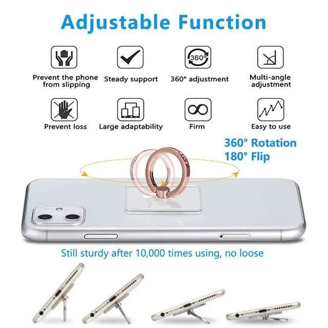 Alt view image 5 of 6 - Colorful Cell Phone Ring Holder Stand 2 Packs, Transparent Phone Ring Holder 360°Rotation Clear Phone Ring Grip Finger Kickstand Compatible with Various Phones or Phone case