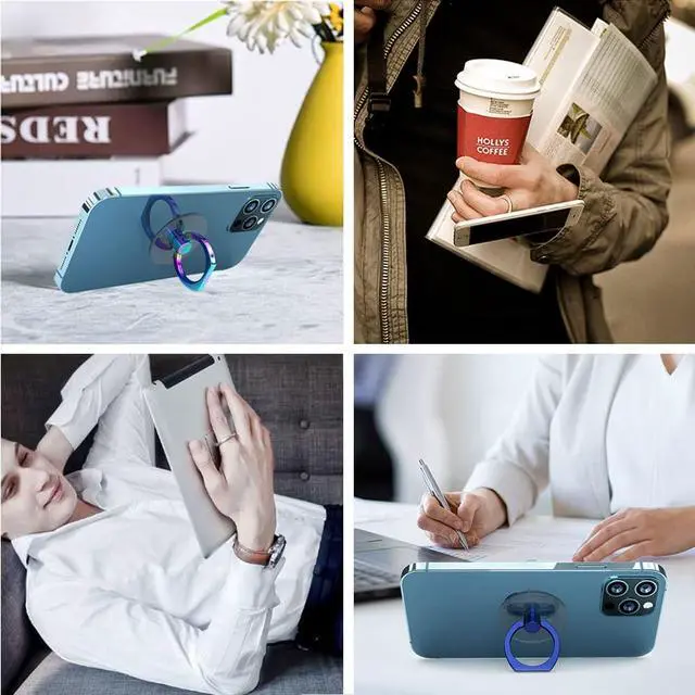 Alt view image 6 of 6 - Colorful Cell Phone Ring Holder Stand 2 Packs, Transparent Phone Ring Holder 360°Rotation Clear Phone Ring Grip Finger Kickstand Compatible with Various Phones or Phone case