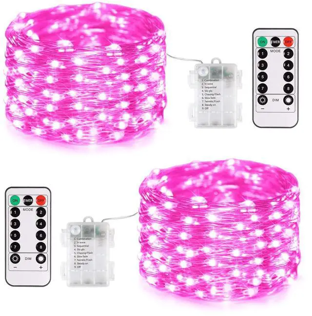 Main image of 2 Pack Pink Fairy Lights Battery Operated, Total 66ft 200 LED Twinkle String Lights with Remote, 8 Modes Valentine Lights for Bedroom Christmas Tree Anniversary Indoor Valentine's Day Decor