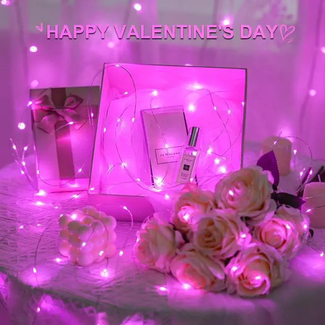 Alt view image 3 of 7 - 2 Pack Pink Fairy Lights Battery Operated, Total 66ft 200 LED Twinkle String Lights with Remote, 8 Modes Valentine Lights for Bedroom Christmas Tree Anniversary Indoor Valentine's Day Decor