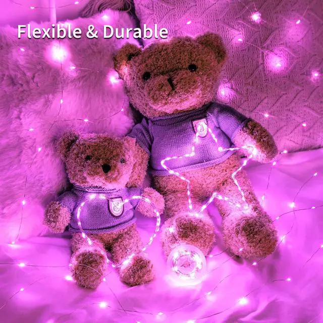 Alt view image 5 of 7 - 2 Pack Pink Fairy Lights Battery Operated, Total 66ft 200 LED Twinkle String Lights with Remote, 8 Modes Valentine Lights for Bedroom Christmas Tree Anniversary Indoor Valentine's Day Decor