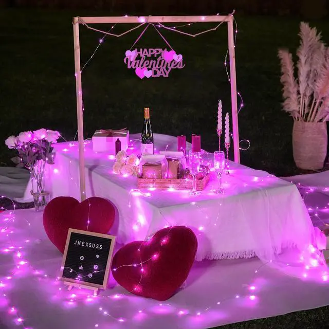 Alt view image 7 of 7 - 2 Pack Pink Fairy Lights Battery Operated, Total 66ft 200 LED Twinkle String Lights with Remote, 8 Modes Valentine Lights for Bedroom Christmas Tree Anniversary Indoor Valentine's Day Decor
