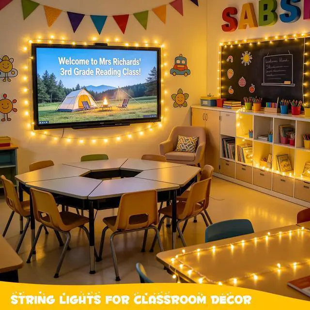 Alt view image 3 of 6 - 2 Pack Outdoor String Lights Battery Operated, Total 66ft 200 LED Fairy Lights with Remote, Warm White Classroom Lights for Bedroom Indoor Christmas Holiday House Tree Porch Party Yard