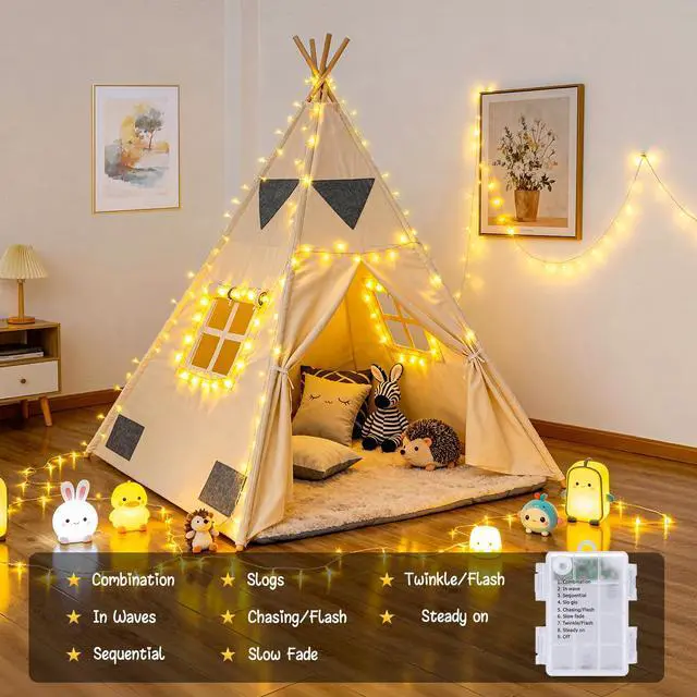 Alt view image 4 of 6 - 2 Pack Outdoor String Lights Battery Operated, Total 66ft 200 LED Fairy Lights with Remote, Warm White Classroom Lights for Bedroom Indoor Christmas Holiday House Tree Porch Party Yard