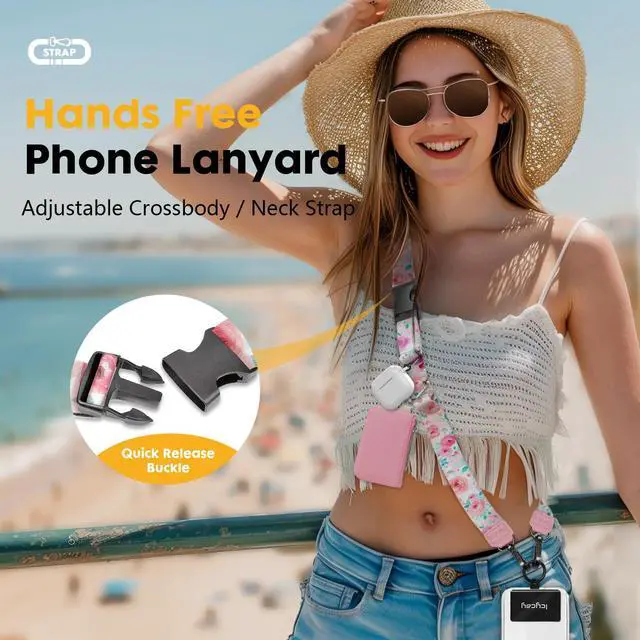 Alt view image 2 of 6 - Phone Lanyard Crossbody, Peony Flower Cell Phone Strap for Around The Neck Adjustable, Anti Theft Cute Lanyard for ID Holder Keys Accessories Travel Essential