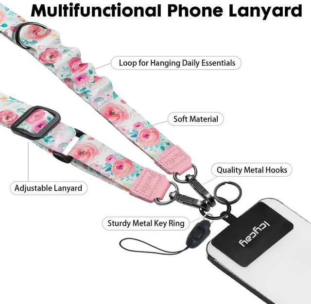 Alt view image 3 of 6 - Phone Lanyard Crossbody, Peony Flower Cell Phone Strap for Around The Neck Adjustable, Anti Theft Cute Lanyard for ID Holder Keys Accessories Travel Essential