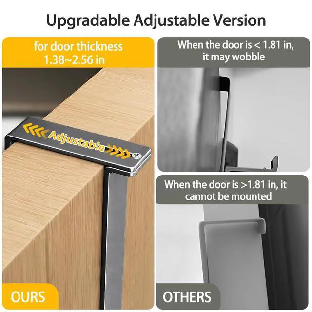 Alt view image 2 of 6 - Adjustable Over The Door Hooks, 5 Hooks Over The Door Organizer with Suction Cup, Towel Racks for Bathroom Fits 1.38~2.56 in Thick Door, for Bedroom Door, Entrance Door - 7.09 in Tall