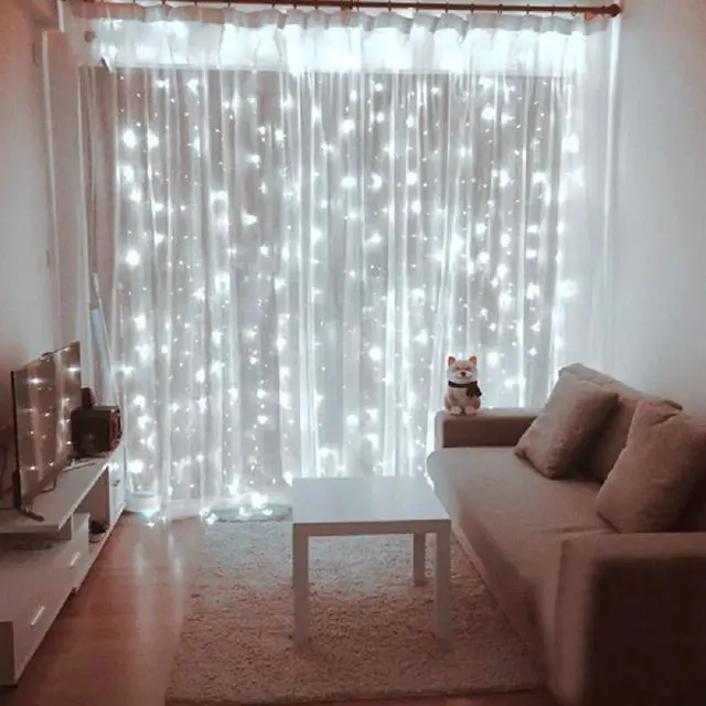 Alt view image 3 of 6 - Led Curtain String Lights with Remote for Bedroom Wedding Party Festive Season Propose Marriage Window Christmas Decorations(Bright White)