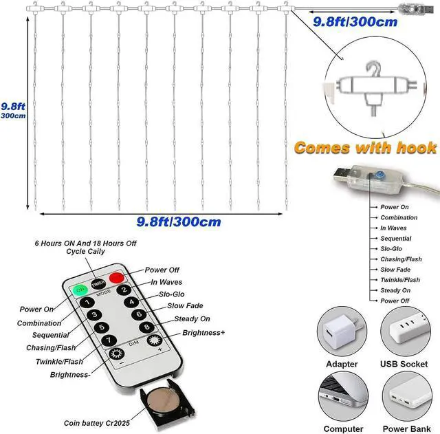 Alt view image 5 of 6 - Led Curtain String Lights with Remote for Bedroom Wedding Party Festive Season Propose Marriage Window Christmas Decorations(Bright White)