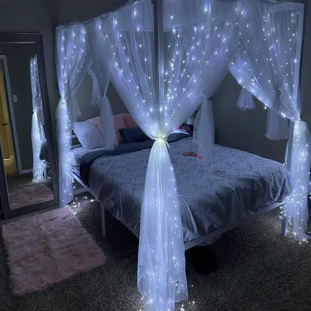 Alt view image 2 of 6 - Led Curtain String Lights with Remote for Bedroom Wedding Party Festive Season Propose Marriage Window Christmas Decorations(Bright White)