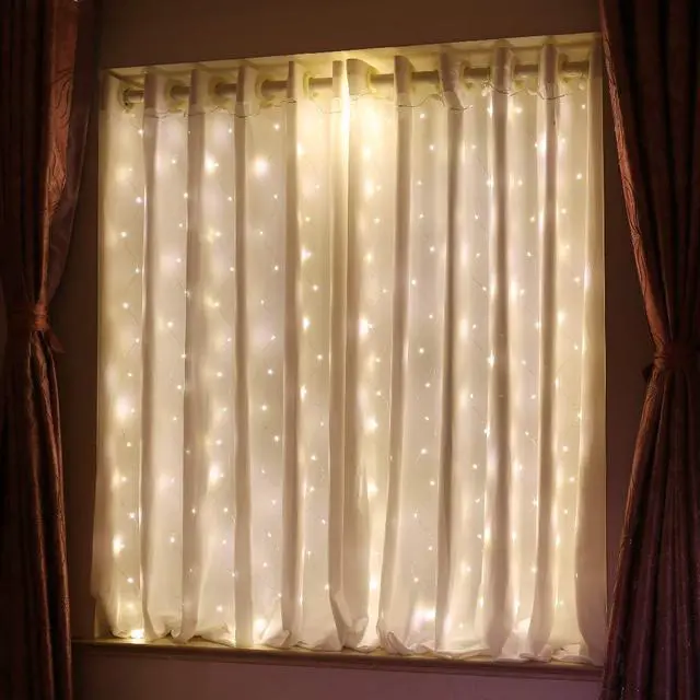Main image of Short Curtain Lights for Small Window, 3.3x5Ft Warm White Fairy Light with Timer & 8 Clips for Bedroom, Battery Powered 96Led String Light for Indoor Weddings Party Garden Wall Decor
