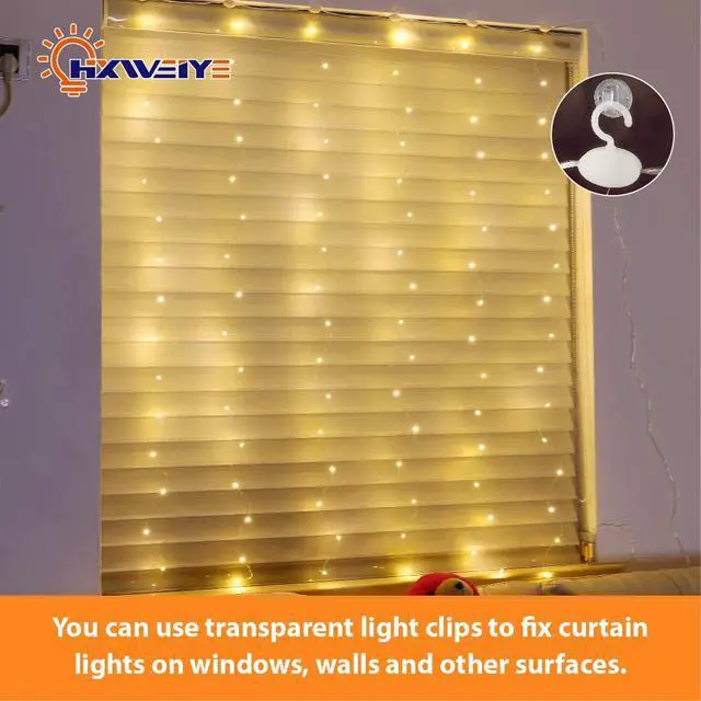 Alt view image 3 of 6 - Short Curtain Lights for Small Window, 3.3x5Ft Warm White Fairy Light with Timer & 8 Clips for Bedroom, Battery Powered 96Led String Light for Indoor Weddings Party Garden Wall Decor