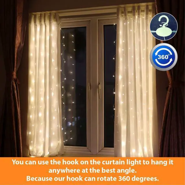 Alt view image 2 of 6 - Short Curtain Lights for Small Window, 3.3x5Ft Warm White Fairy Light with Timer & 8 Clips for Bedroom, Battery Powered 96Led String Light for Indoor Weddings Party Garden Wall Decor