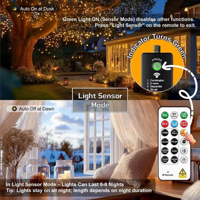 Alt view image 4 of 7 - 2-Pack 33FT 100LED Fairy Lights Battery Operated (Included) with Remote & Timer, 8 Modes Rechargeable Twinkle String Lights Indoor Outdoor Waterproof for Bedroom Wedding Classroom, Warm White