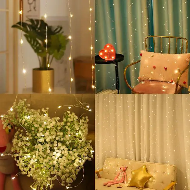 Alt view image 5 of 7 - Window Curtain String Lights, 300 LED 8 Lighting Modes Fairy Copper Light with Remote, USB Powered for Christmas Party Wedding Home Decorations (Warm White)