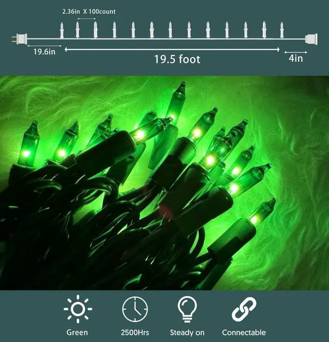 Alt view image 2 of 7 - Green String Lights 100 Count Mini St. Patrick's Day Decorations Lights with Green Wire for Outdoor Christmas Decorations Indoor Decor,UL Certified (21feet)