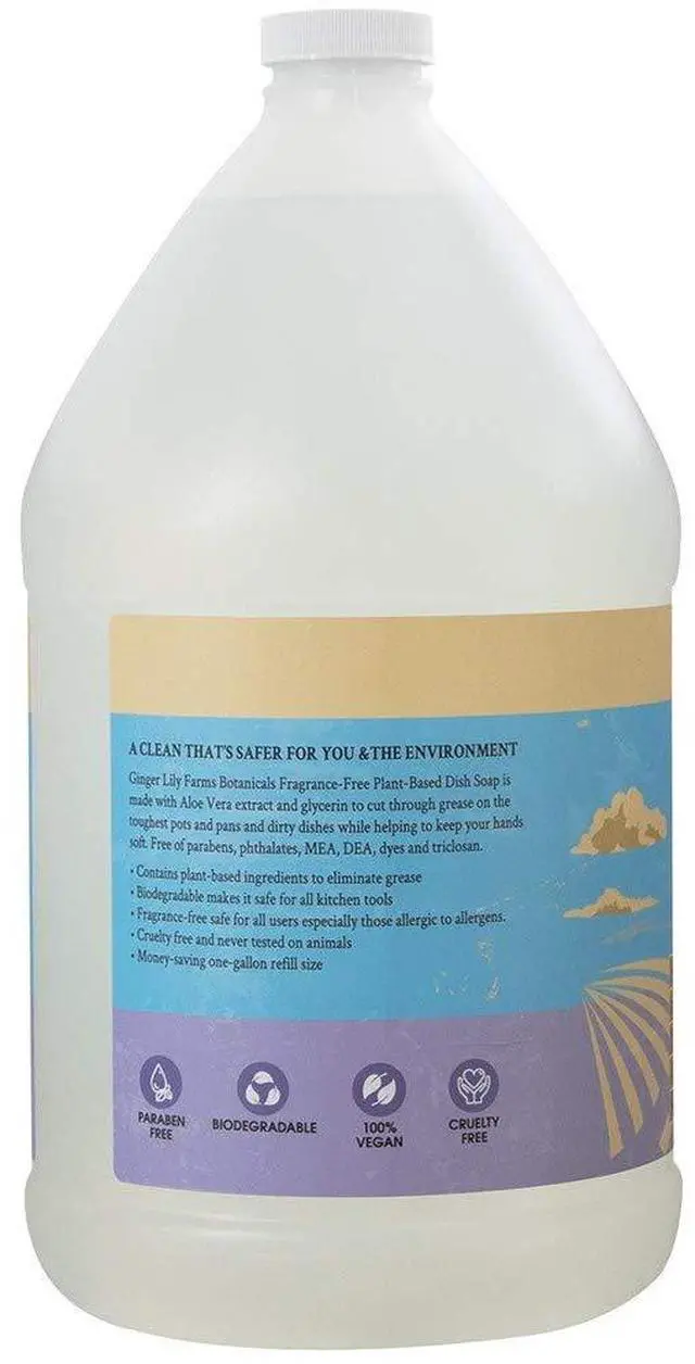 Alt view image 3 of 6 - Botanicals Plant-Based Liquid Dish Soap, Concentrated Formula with Max Grease Cleaning Power, Cruelty-Free, Fragrance-Free, 1 Gallon Refill (128 Fl. Oz.), Clear