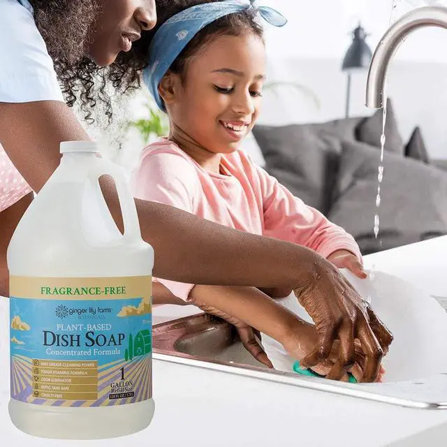 Alt view image 6 of 6 - Botanicals Plant-Based Liquid Dish Soap, Concentrated Formula with Max Grease Cleaning Power, Cruelty-Free, Fragrance-Free, 1 Gallon Refill (128 Fl. Oz.), Clear