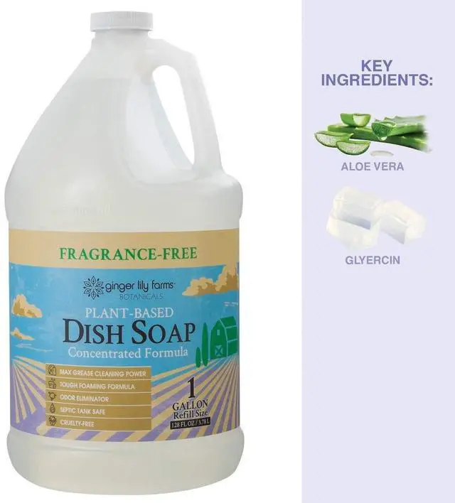 Alt view image 5 of 6 - Botanicals Plant-Based Liquid Dish Soap, Concentrated Formula with Max Grease Cleaning Power, Cruelty-Free, Fragrance-Free, 1 Gallon Refill (128 Fl. Oz.), Clear