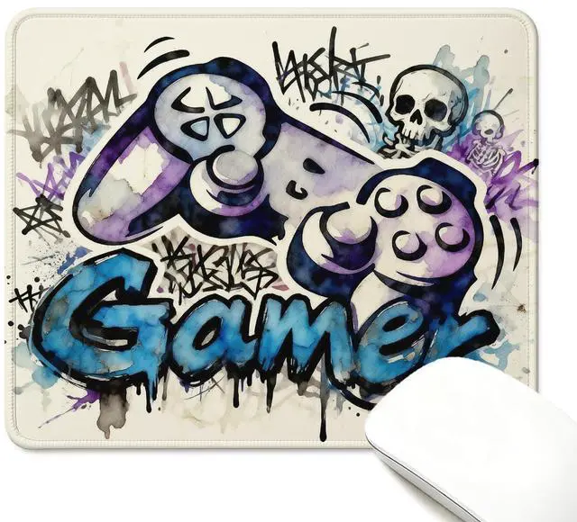 Main image of Gamer Mouse Pad, Street Art Style Controller Small Mousepad for Boys Girls Teens, Non-Slip Rubber Base Gaming Desk Decor Accessories Computer Office, 9.5 x 7.9 Inch