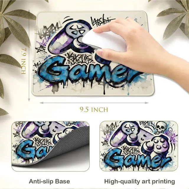 Alt view image 3 of 5 - Gamer Mouse Pad, Street Art Style Controller Small Mousepad for Boys Girls Teens, Non-Slip Rubber Base Gaming Desk Decor Accessories Computer Office, 9.5 x 7.9 Inch