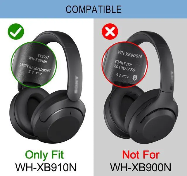Alt view image 2 of 7 - Replacement Ear Pads for Sony WH-XB910N Extra Bass Headphones, Earpads Cushions with Soft Protein Leather, Noise Isolation Foam - Black