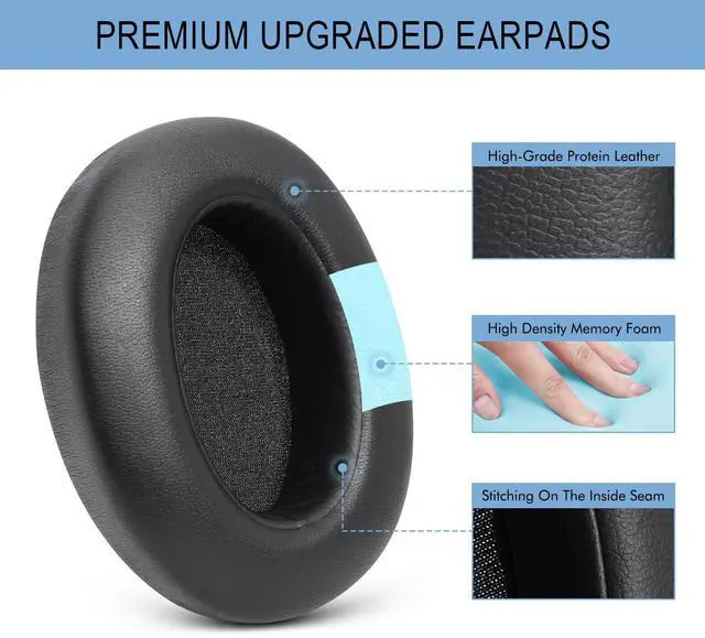 Alt view image 3 of 7 - Replacement Ear Pads for Sony WH-XB910N Extra Bass Headphones, Earpads Cushions with Soft Protein Leather, Noise Isolation Foam - Black