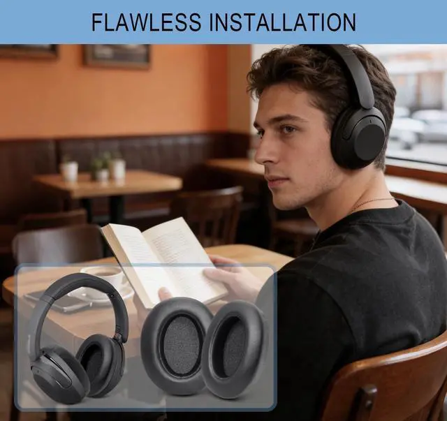 Alt view image 4 of 7 - Replacement Ear Pads for Sony WH-XB910N Extra Bass Headphones, Earpads Cushions with Soft Protein Leather, Noise Isolation Foam - Black