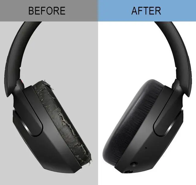 Alt view image 6 of 7 - Replacement Ear Pads for Sony WH-XB910N Extra Bass Headphones, Earpads Cushions with Soft Protein Leather, Noise Isolation Foam - Black