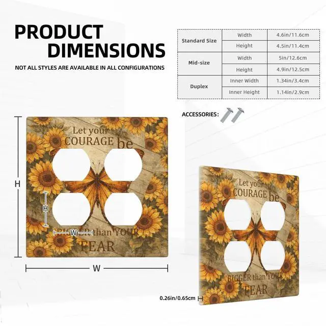 Alt view image 5 of 7 - Decorative Outlet Covers Butterfly Sunflower Inspirational Quotes 2 Gang Light Switch Cover Plate Double Duplex Wall Plates for Electrical Outlets Switch Plate Covers for Bedroom Home Decor