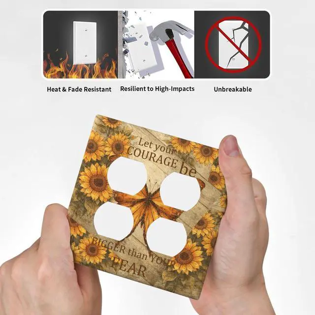 Alt view image 6 of 7 - Decorative Outlet Covers Butterfly Sunflower Inspirational Quotes 2 Gang Light Switch Cover Plate Double Duplex Wall Plates for Electrical Outlets Switch Plate Covers for Bedroom Home Decor